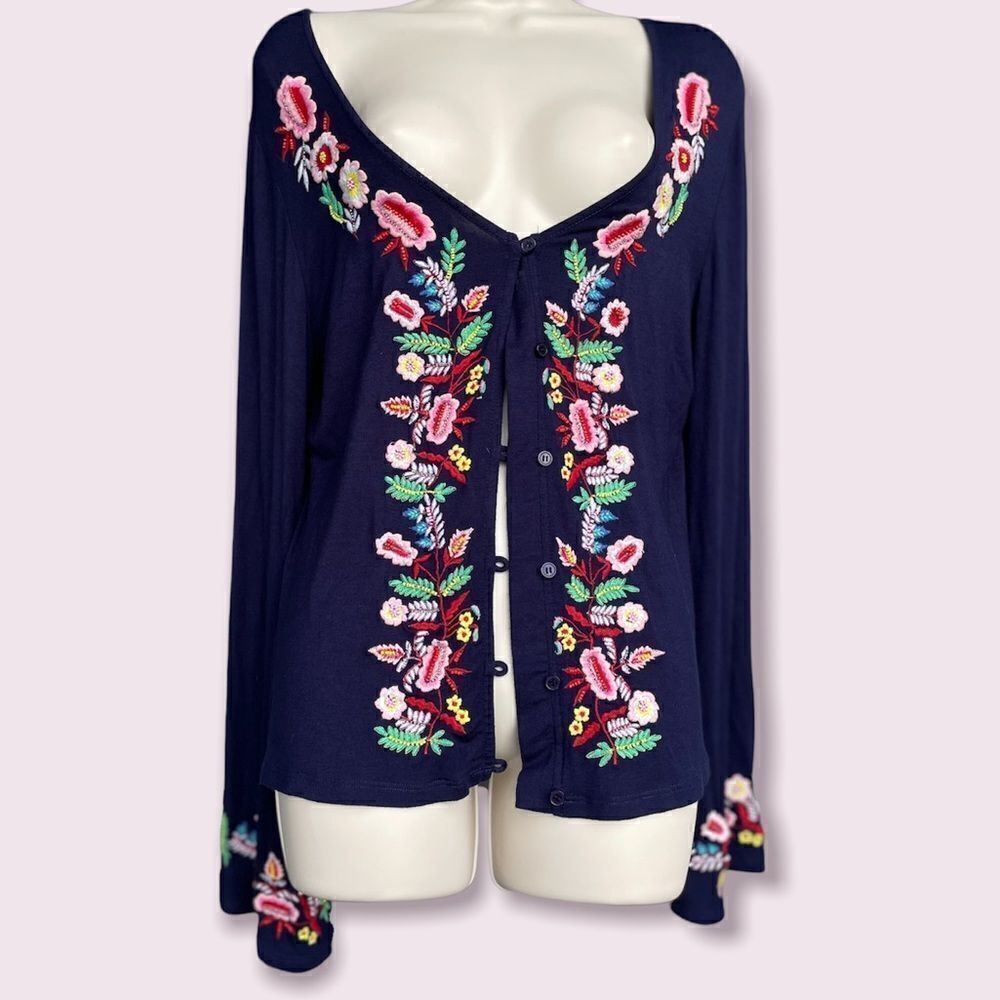 Boston Proper Floral Hippy Flare Cardigan Size XS - Picture 2 of 7